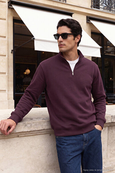 Buratti Cotton Half Zipper Stand Collar Sweater Men's Sweater 5901256