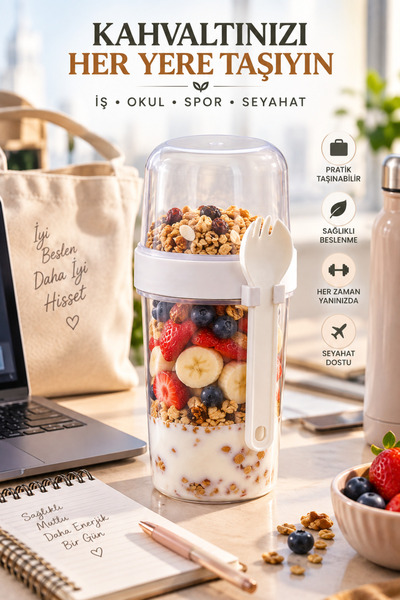 Awesomecrochet 800 ml Muesli Yogurt Container with Fork and Spoon Portable Breakfast and Snack Container