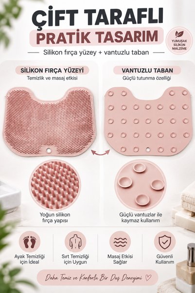 Awesomecrochet Silicone Foot Washing and Back Cleaning Mat with Suction Cups Double-Sided Shower Bath Massage Pad