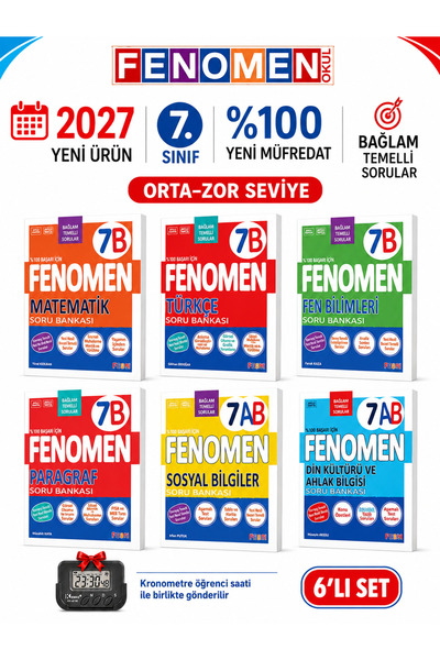 Fenomen Yayıncılık 2027 7.Sınıf MAT B-TÜRKÇE B-FEN B-PARAG B-DİN AB-SOSYAL AB...