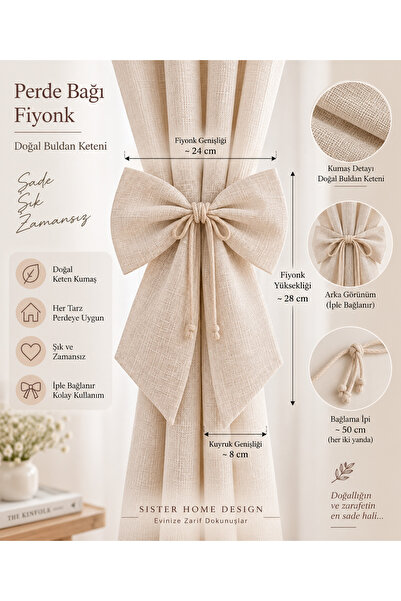 Sister Home Design Doğal Buldan Keten Perde Bağı Fiyonk – Ekru