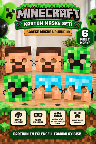GREATOY Minecraft Temalı 6’lı Karton Maske Seti