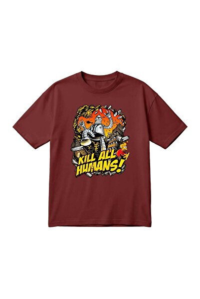barsdepo KILL ALL HUMANS Tricou unisex supradimensionat cu imprimeu tematic r...