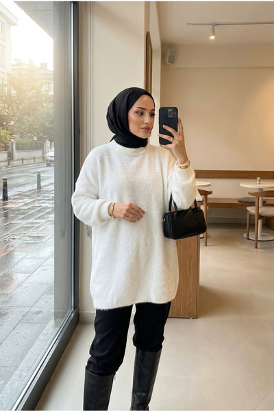 Kirazca Butik سترة تونيك نسائية كبيرة الحجم من الصوف المحبوك