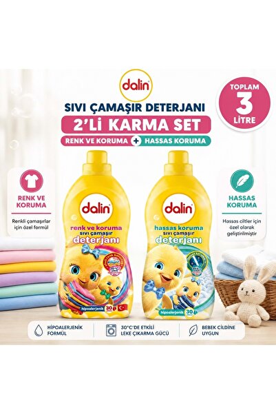Dalin Sıvı Çamaşır Deterjanı 1500 ML 2 Li Karma Set – Renk ve Koruma + Hassas...