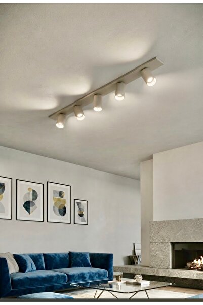 demet habek mylights 120 cm Beşli Sıvaüstü Metal 5'li Mat Krem Bej Led Spot T...