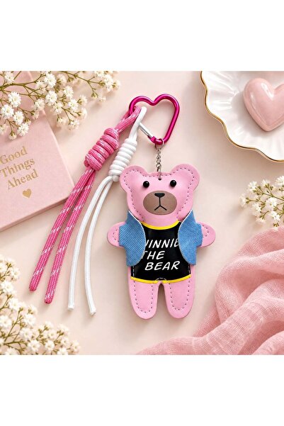 Kumru Studio Pink Leather Teddy Bear Figured Bag Charm and Keychain