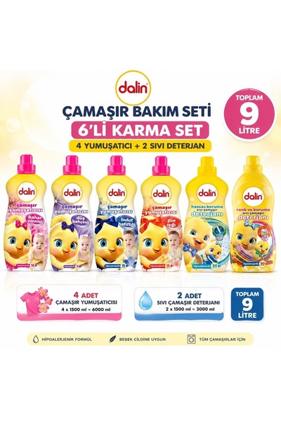 Dalin Çamaşır Yumuşatıcı ve Sıvı Çamaşır Deterjanı 1500 ML 6 Lı Karma Set – 9...