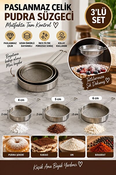 Razmo Stainless Steel 3-Piece Mini Strainer Set 4-5-6 cm |   Powdered Sugar C...