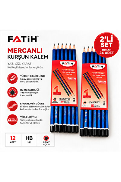 Mercanlı Kurşun Kalem 2’li Set – 2 Düzine, Toplam 24 Adet HB Kalem