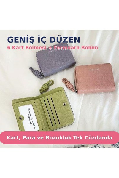 Genel Markalar Kadın Küçük Boy Fermuarlı Cüzdan Çok Bölmeli Kartlık Çıtçıtlı ...