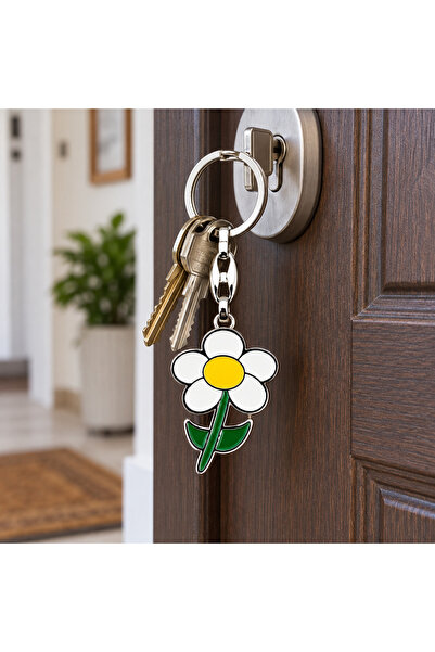 HER ŞEY NOTA www.herseynota.com Colorful Metal Keychain with Daisy Flower Fig...