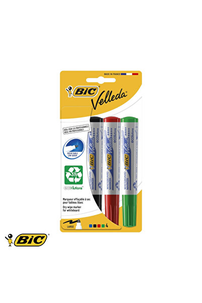 Bic Set de 4 markere pentru tablă albă Velleda 1701, vârf rotund, cerneală pe...