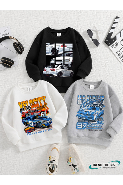 TREND THE BEST Trendin En İyisi Winter Unisex Black, White, Gray 3-Piece Swea...