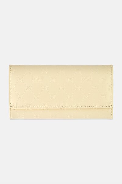 Cavalli Class Women Monogram Pattern Wallet, Cream