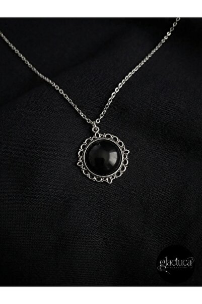 Huge Black Diamond Siyah Taş Kolye gothic y2k ( Antik Gümüş )