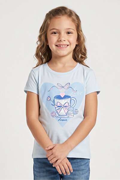 The Children's Place Kids Girl Short Sleeve Graphic Print Top, Pale Blue