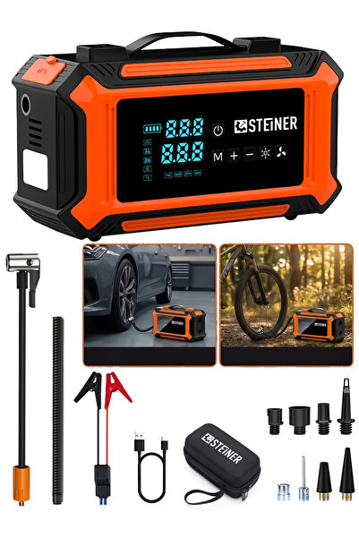 STEİNER 36V Şarjlı 20.000mAh Araç Akü Takviye Cihazı 150 PSI Işıklı Dijital E...