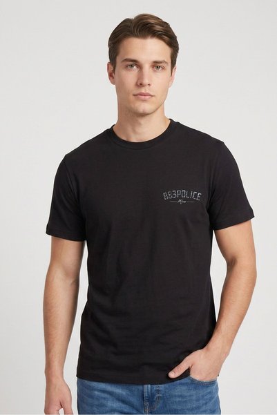 883 Police Men Crew Neck Short Sleeve Brand Logo T-shirt, Black
