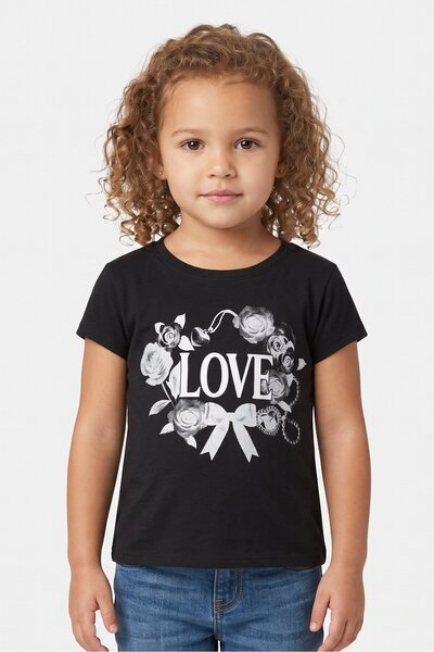 The Children's Place Toddlers Girl Graphic Print Short Sleeve Top, Black