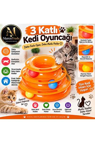 Genel Markalar 3 Katlı Kedi Oyuncağı Top Kule – Eğlenceli Zilli Top Oyunu | Z...