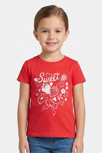 The Children's Place Kids Girl Graphic Print Short Sleeve Top, Red