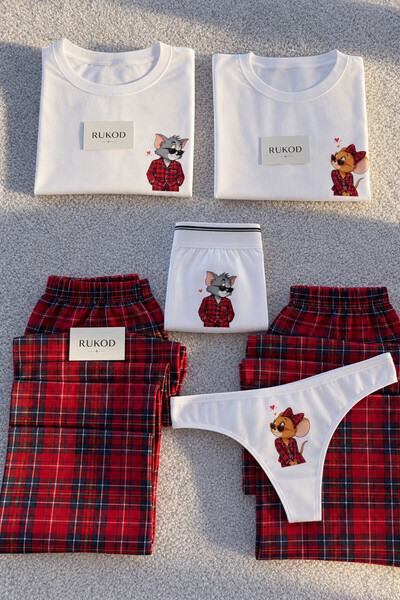 RUKOD KADIN Tekli Farecik Pijama ve İç Giyim Takımı (Çift Pijamasının Kadını)
