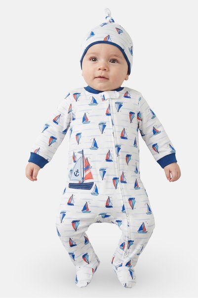 Baby Essentials Toddlers Boy 2 Pieces Allover Print Rompers With Beanie Set, ...