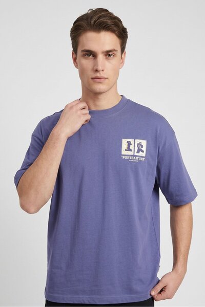 Highlander Zoox Men Crew Neck Embroidered Short Sleeve T-Shirt, Dusty Blue