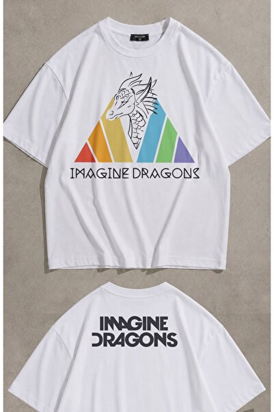Fuddy Moda Unisex Imagine Dragons Colorful Ense Printed T-Shirt, Oversize Roc...