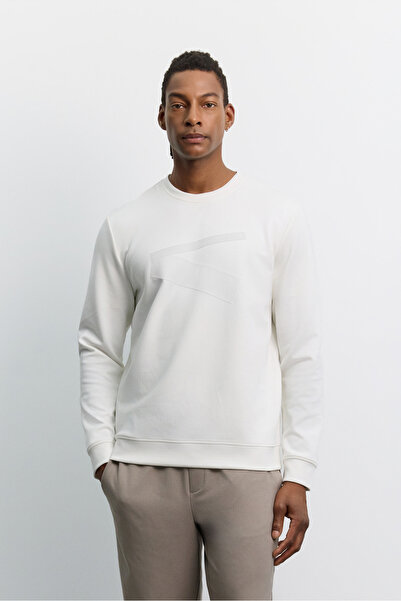Avva Men's Ecru Crew Neck Injection Printed Interlock Sweatshirt A62Y1284