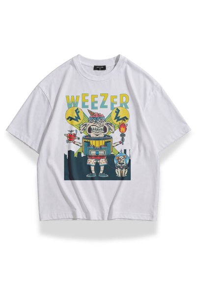 Fuddy Moda تي شيرت مطبوع عليه ملصق حفلة موسيقية من Weezer للجنسين، تي شيرت ذو...