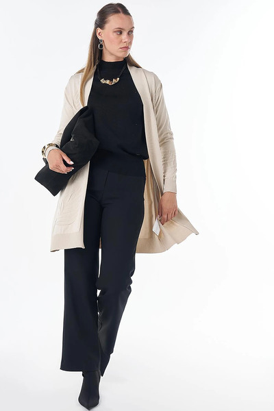 Kayra Leaf Patterned Knitwear Cardigan Cream