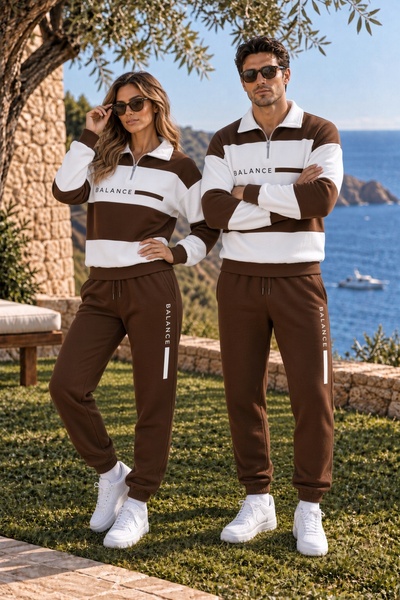 Combineman35 Balance Women's and Men's Brown and White Color Block Polo Colla...
