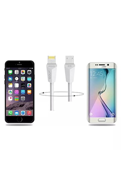 Golf Cablu de incarcare USB Diamond 2in1 alb iPhone micro USB 1m