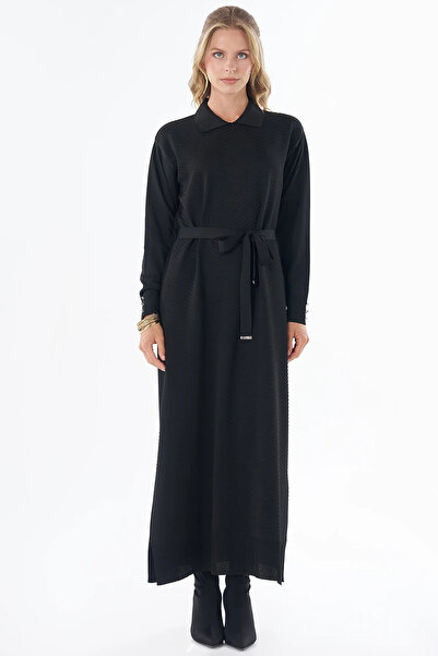 Kayra Belted Knitwear Dress Black