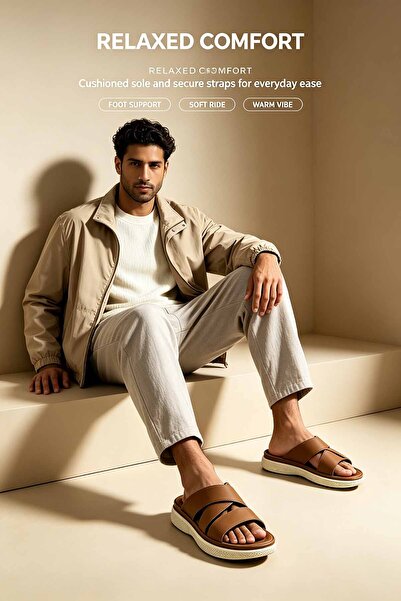 NajdEva Shop صندل حضري من الجلد الصناعي مع نعل مضاد للانزلاق