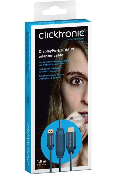 CLICKTRONIC Cablu Profesional DisplayPort - HDMI 1m Full-HD 1920x1200p AWG30