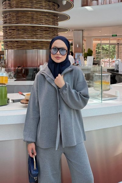 Hazamoda Meksiko Çift Fermuarlı Takım Gri