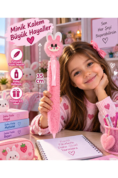 seymen bıçakçılık 35 cm Furry Plush Pen with Rabbit Figure Cute Pen for Child...