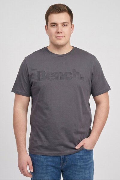 BENCH Men Crew Neck Short Sleeve Brand Logo T-Shirt, Dark Grey