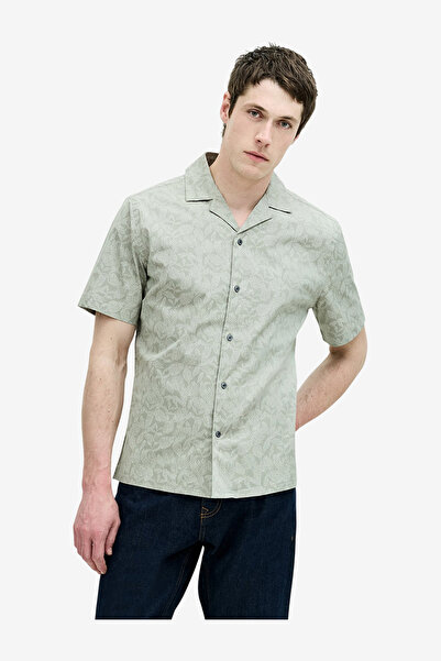 French Connection Short Sleeve Tropical Leaf Print Green Shirt