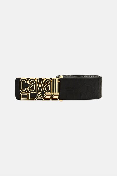 Cavalli Class Women Brand Logo Leather Belt, Black