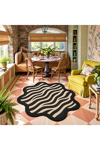 Rugs Modern Halı AURA Zebra Desenli Retro Desen Dokuma Taban Dekoratif Halı a...
