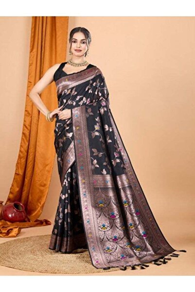 ViViRaSmi Banarasi Silk Saree with All-Over Zari Floral Leaf Weaving & Tassels | Pre-Stitched Fall & Pico Included |