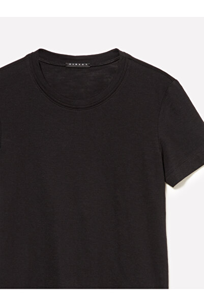 Sisley Kadın Siyah Pamuk ve Modal Karışımlı Bisiklet Yaka T-Shirt