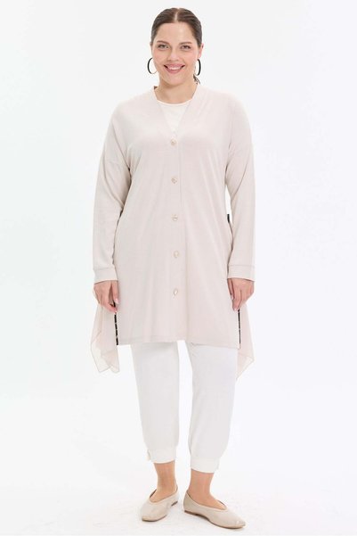 KADO OUTLET Buttoned Chiffon Detailed Comfortable Fit Women's Cardigan