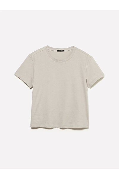Sisley Kadın Açık Gri %100 Pamuk Bisiklet Yakalı T-Shirt