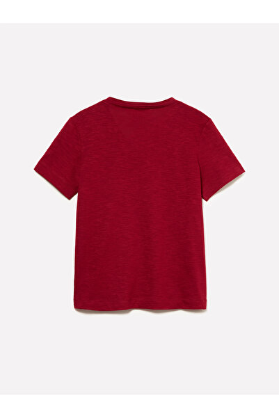 Sisley Kadın Bordo Pamuk ve Modal Karışımlı V Yaka T-Shirt