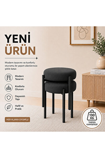 BUEM MOBİLYA CEMRE 2Lİ PUF TABURE BENCH MAKYAJ SANDALYESİ SİYAH AYAK
